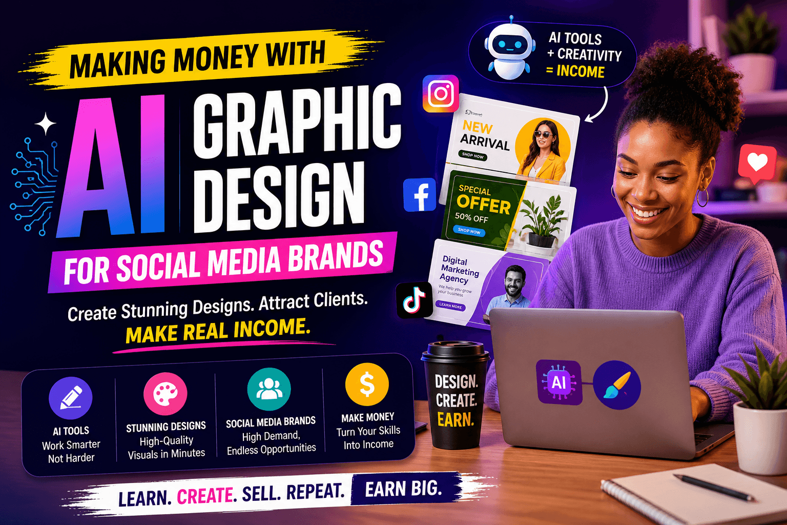 how to make money with AI graphic design for social media brands